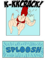 drawing growth giantess manga color large_breasts swimsuit cleavage muscles pool dagwam