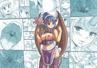 breasts drawing karbo pussy vore tail wings comic monochrome color tongue blue_hair brown_eyes felarya shrunken_men open_mouth maid_uniform between_fingers point_of_view looking_at_tiny