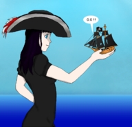 drawing giantess color blue_eyes handheld ocean purple_hair ships lillian pirate_ship pirate_hat mayu-cerise
