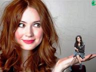gentle collage handheld socks red_hair dress shrunken_woman looking_at_tiny