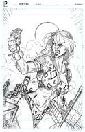 drawing giantess city mega monochrome destruction handheld cleavage giganta hand_crush vehicles costume leopard_print dc_comics
