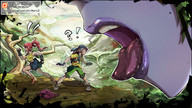 drawing giantess color tongue saliva running open_mouth forest acerok purple_skin imminent_vore