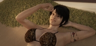 giantess lying_down short_hair hand tattoo between_fingers downward_angle looking_at_tiny digital_render