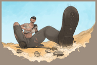 drawing giantess color green_eyes sitting looking_down vehicles ripped_clothing berggie mad_max mad_max_fury_road imperator_furiosa