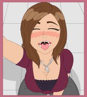 drawing micro vore blushing color tongue cleavage brunette shrunken_man open_mouth falling closed_eyes point_of_view screeeow pendant