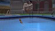 breasts giantess nude black_hair large_breasts barefoot mini_giantess bbw pool diving_board drcreep digital_render