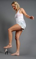 collage blonde barefoot legs shrunken_man looking_down pedicure crlvr raised_foot imminent_crush looking_at_tiny giantess_janes