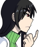 drawing micro black_hair color red_eyes looking_down on_finger looking_at_tiny bumblebambi