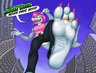 drawing giantess anthro city color barefoot yellow_eyes pink_hair toe_ring point_of_view raised_foot imminent_crush redfeathers shark_girl