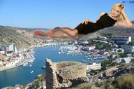 giantess collage city blonde lying_down lake boats looking_at_viewer zitukx