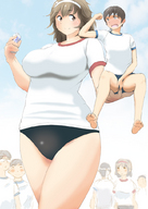 drawing gentle panties color clothed handheld brunette smiling mini_giantess sitting onlookers shirt bikuta no_background