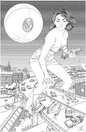 breasts drawing giantess city mega monochrome destruction handheld rampage cleavage skirt highway vehicles straddling top attack_of_the_50_foot_woman nancy_archer georgepetergatsis bare_midriff