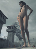 giantess crush nude destruction barefoot brunette foot_crush running under_foot prison running_away sorenzer0 digital_render
