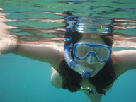 collage nude brunette shrunken_man swimming pants snorkel surface