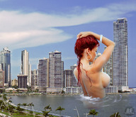 breasts giantess collage city ocean buildings wet red_hair skyscraper back begrove