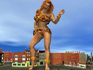 giantess pussy city large_breasts handheld barefoot pubic_hair bra buildings giganta navel muscles standing red_nails costume orange_hair leopard_print sarong digital_render dc_comics