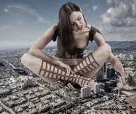giantess collage city mega destruction buildings brunette wonderslug sitting skyscraper foot_print fist nika