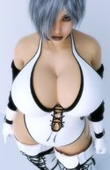 size_difference cleavage gloves looking_up grey_hair looking_at_viewer ivory boomgts no_background digital_render