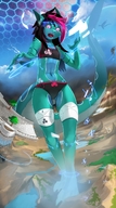drawing giantess panties furry tail anthro mega color long_hair barefoot pink_eyes blue_skin open_mouth standing video_game thighs dragons sports_bra sharp_teeth scalie pointed_ears multicolored_hair shark_girl online_world fantasy_world shnider bare_midriff game_master