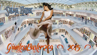 giantess collage black_hair clothed barefoot foot_crush books onlookers white_dress library salma_hayek looking_away giantessbuster209 staircases buttcheek