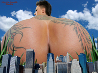 giantess collage giga city black_hair butt sky shrunken_city tattoo mastasmall