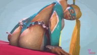 giantess blonde long_hair butt butt_crush smiling sitting street_fighter pigtails animation looking_down looking_back digital_render cammy_white t_soni source_film_maker rainbow_mika street_fighter_v