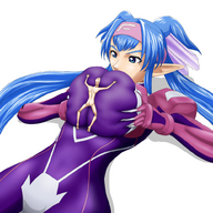 drawing blonde color long_hair butt blue_eyes sex barefoot anime blue_hair huge_breasts klan_klein titfuck lying_down shrunken_man looking_at_tiny