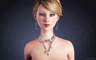 blonde shrunken_men necklace earrings looking_at_viewer sorenzer0 digital_render queen-midas human_jewelry