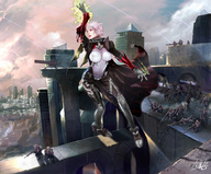 breasts drawing nipples giantess city color pink_hair short_hair jasmine_t yagatama