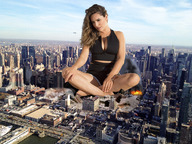 collage city mega long_hair destruction clothed barefoot cleavage helicopter brunette wonderslug sitting fire streets vehicles new_york_city kelly_brook legs_crossed port ocean_liner