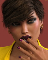 vore mouth cleavage brunette short_hair hand face shrunken_man mr_luigi manicure earrings digital_render
