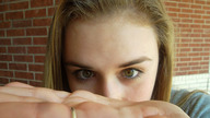 gentle collage micro long_hair handheld buildings green_eyes brunette hand looking_down shrunken_person rings