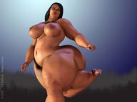 breasts giantess nude black_hair butt barefoot huge_breasts bbw between_toes outdoors brothervirgil digital_render