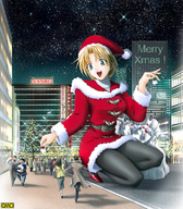 drawing gentle giantess blonde color clothed anime green_eyes omc christmas nylons santa_claus santa_costume