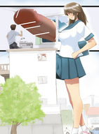 drawing giantess color futanari penis skirt buildings brunette building_sex bikuta