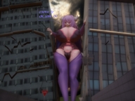 breasts giantess horns destruction cleavage buildings huge_breasts pink_hair digital_render project-fumika