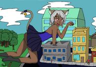drawing giantess tail city color destruction cat_ears running cat_girl pointed_ears whitestormclouds