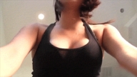 large_breasts clothed cleavage breast_crush brunette animation point_of_view