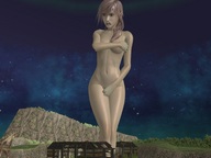 growth giantess nude blonde destruction cleavage angry final_fantasy pink_hair mountains night houses lightning stars covering_breasts digital_render covering_pussy