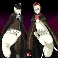 drawing giantess blonde color barefoot green_eyes low_angle looking_down hunter giantesses doll raised_foot looking_at_tiny bumblebambi lady_maria plain_doll bloodborne