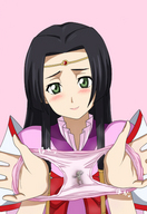 drawing gentle panties black_hair color long_hair anime green_eyes code_geass looking_at_viewer headband panty_entrapment no_background kayuga_sumeragi