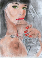 breasts drawing giantess color large_breasts destruction giant penis green_eyes titfuck blowjob vehicles red_nails olivier looking_at_viewer vehicle_sex olivier_m