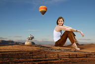 giantess collage feet landscape brunette smiling sitting sky hot_air_balloon monument giantesscity amanda_peets