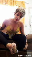 collage blonde barefoot cleavage short_hair foot_worship shrunken_man foot_slave dennypalmer
