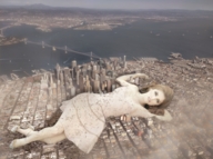 giantess collage city bridge high_heels dress lying_down skyscraper downward_angle intershrinker annazilla