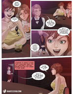 drawing comic color clothed handheld skirt brunette story red_hair dress shrunken_man women dangle bathroom bar shirt giantessfan drinks bartender interrogation dunking