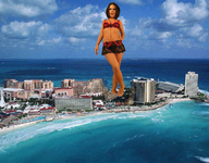 giantess crush city mega destruction bra ocean brunette goddess giantess_katelyn clouds sky bobbob demolish looking_at_viewer resorts
