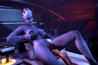 breasts giantess alien bed blue_skin lesbians animation shrunken_woman oral_sex pillows littlemuse digital_render mass_effect liara asari source_film_maker femshep eating_out liara_t´soni
