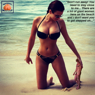 gentle collage swimsuit beach cleavage water story shrunken_man sunglasses sand squeezemeflat looking_at_tiny