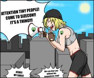 drawing giantess city blonde color shoes gloves megaphone squashedtogoo sizecon